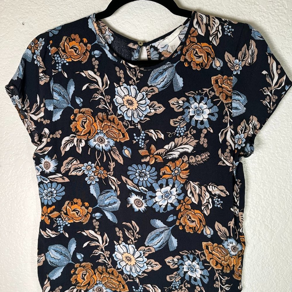 H&M Navy Blue Floral Blouse Size US 4